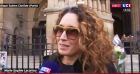 Marie-Sophie Lacarrau rend hommage à Jean-Pierre Pernaut, à la sortie de ses obsèques à Paris, devant la Basilique Sainte-Clotilde.