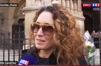 Marie-Sophie Lacarrau rend hommage à Jean-Pierre Pernaut, à la sortie de ses obsèques à Paris, devant la Basilique Sainte-Clotilde.