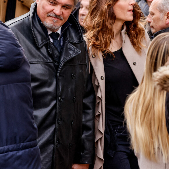 David Douillet et sa femme Vanessa - Obsèques de Jean-Pierre Pernaut en la Basilique Sainte-Clotilde à Paris le 9 mars 2022. © Cyril Moreau / Bestimage