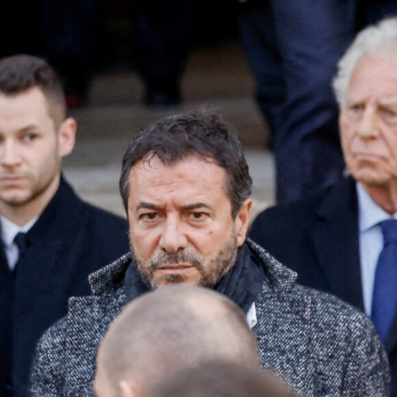 Nicolas Sarkozy, Bernard Montiel - Sorties des obsèques de Jean-Pierre Pernaut en la Basilique Sainte-Clotilde à Paris le 9 mars 2022. © Cyril Moreau/Bestimage