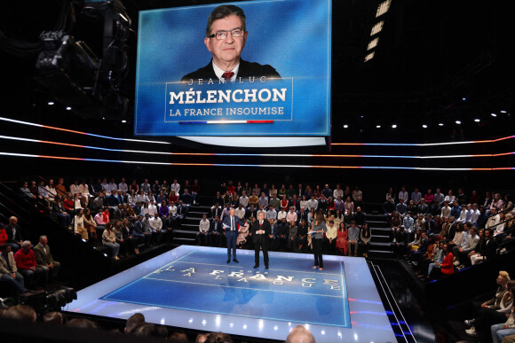 Jean-Luc Mélenchon - Les candidats à l'élection présidentielle sont sur le plateau de l'émission "La France face à la guerre" sur TF1 le 14 mars 2022