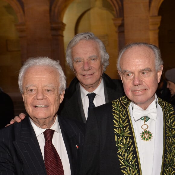 Jean-Gabriel Mitterrand, Olivier Mitterrand et Frédéric Mitterrand lors de la cérémonie d'installation de Frédéric Mitterrand à l'académie des Beaux-Arts à Paris, France, le 6 février 2020