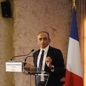 Eric Zemmour - Conférence de presse du candidat du parti "Reconquète" à l'élection présidentielle 2022, pour la présentation du projet présidentiel à la Maison de la Chimie à Paris. Le 23 mars 2022