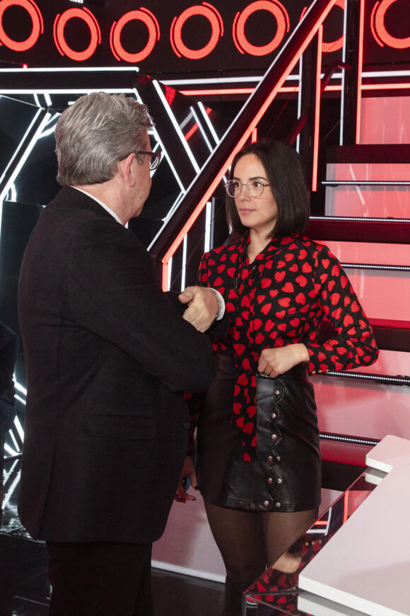 Exclusif - Jean-Luc Melenchon, Agathe Auproux - Jean-Luc Mélenchon est l'invité de Cyril Hanouna sur l'émission "Balance ton Post", diffusée en direct le 11 février 2021. © Jack Tribeca / Bestimage 