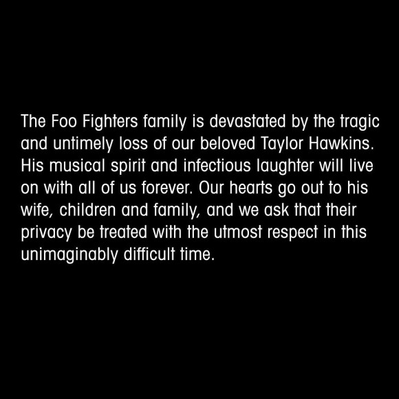 Les Foo Fighters annoncent la mort de leur batteur Taylor Hawkins. @ Instagram / Foo Fighters