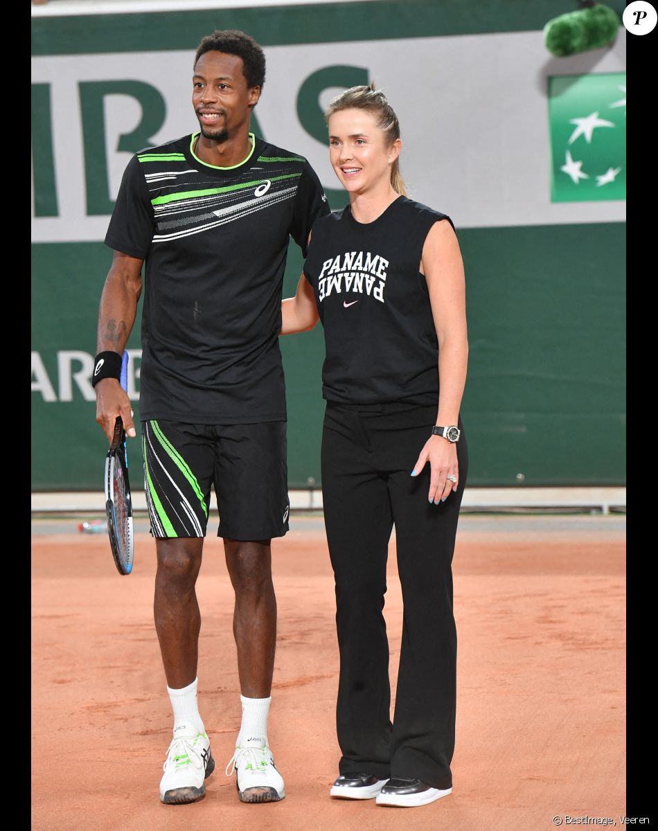 Exclusif - Gaël Monfils et sa femme Elina Svitolina - Benoît Paire, Gaël Monfils, Domingo (Pierre Alexis Bizot) et Zerator (Adrien Nougaret) deux streamers se rencontrent lors d'un match de tennis à Roland Garros, Paris le 18 septembre 2021. © Veeren/Bestimage