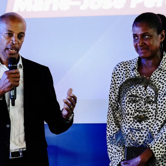 Stéphane Diagana et Marie-José Perec, légende du sport, était l'invitée de BFM Nice Côte d'Azur, à Nice, France, le 8 avril 2022. © Norbert Scanella/Panoramic/Bestimage