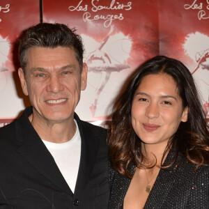 Marc Lavoine et sa compagne Line Papin au photocall de la générale de presse du spectacle musicale "Les Souliers Rouges" aux Folies Bergères à Paris, France, le 4 février 2020. © Veeren/Bestimage 