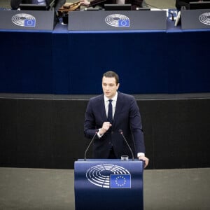 Jordan Bardella à la tribune du Parlement Européen à Strasbourg, le 19 janvier 2022.