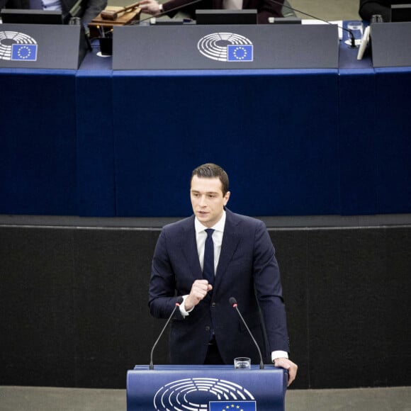 Jordan Bardella à la tribune du Parlement Européen à Strasbourg, le 19 janvier 2022.