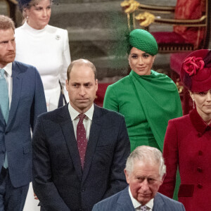 Le prince Charles le prince William, duc de Cambridge, et Kate Catherine Middleton, duchesse de Cambridge, le prince Harry, duc de Sussex, Meghan Markle, duchesse de Sussex - La famille royale d'Angleterre lors de la cérémonie du Commonwealth en l'abbaye de Westminster à Londres. Le 9 mars 2020