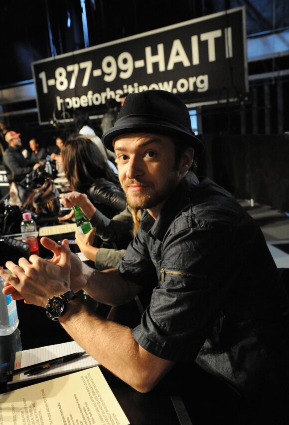 Justin Timberlake lors du Téléthon pour Haïti à Los Angeles le 22 janvier 2010.
