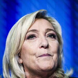 Marine Le Pen , Rassemblement National (RN) (23,6% et qualifiée pour le second tour) à son QG lors du premier tour des élections présidentielles, à Paris le 10 avril 2022. © JB Autissier / Panoramic / Bestimage 