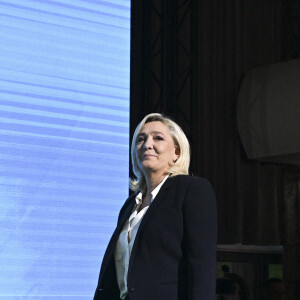 Marine Le Pen , Rassemblement National (RN) (23,6% et qualifiée pour le second tour) à son QG lors du premier tour des élections présidentielles, à Paris le 10 avril 2022. © JB Autissier / Panoramic / Bestimage 