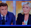 Illustration du débat télévisé entre les deux candidats en finale de l'élection présidentielle 2022 Emmanuel Macron pour LREM et Marine Le Pen pour le RN le 20 avril 2022. © Frédéric Chambert / Panoramic / Bestimage 