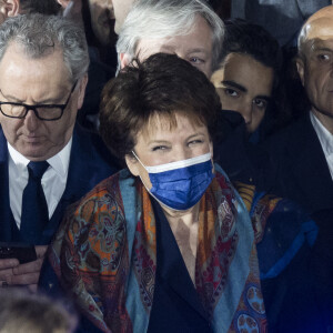 Richard Ferrand, Roselyne Bachelot - Le président Emmanuel Macron prononce un discours au Champ de Mars le soir de sa victoire à l'élection présidentielle le 24 avril 2022.