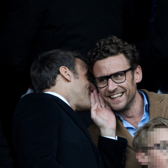 Emmanuel Macron, président de la République française, son frère Laurent Macron et ses neveux Louis et Paul-Arthur Macron - Finale de la Coupe de France: PSG - Rennes (2-2).