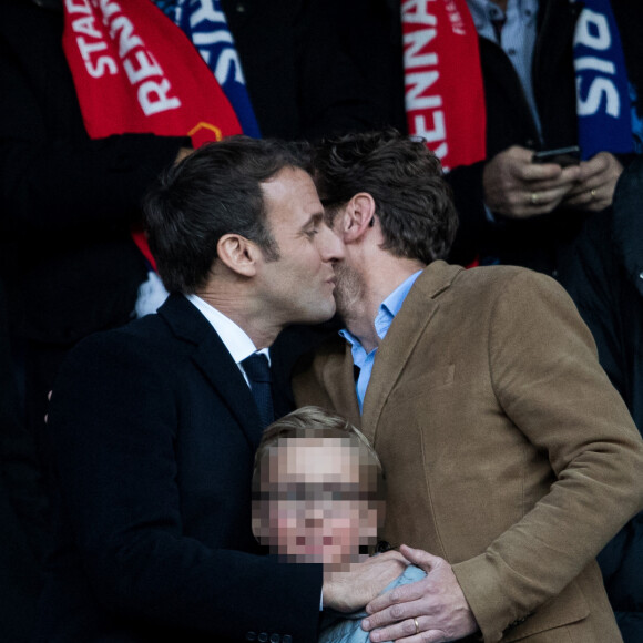 Emmanuel Macron, président de la République française, son frère Laurent Macron et ses neveux Louis et Paul-Arthur Macron - Finale de la Coupe de France: PSG - Rennes (2-2).