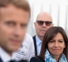 Anne Hidalgo, maire de Paris - Le président Emmanuel Macron visite l'Arc de Triomphe empaqueté par Christo et rencontre les entreprises qui ont participé au chantier à Paris