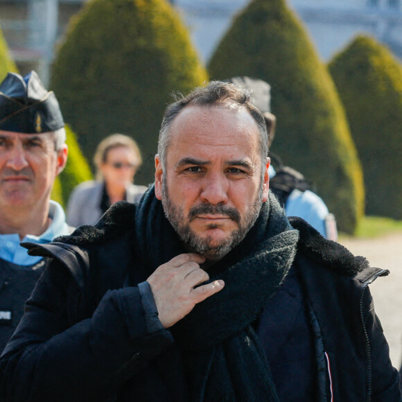 François-Xavier Demaison - Sorties de l'hommage funèbre à Jacques Perrin aux Invalides à Paris, France, le 29 avril 2022. © Christophe Clovis/Bestimage