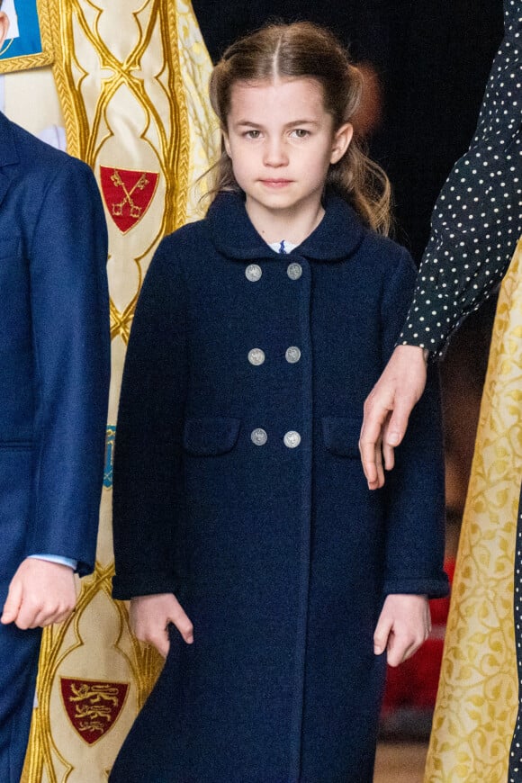 La princesse Charlotte de Cambridge lors du service d'action de grâce en hommage au prince Philip, duc d'Edimbourg, à l'abbaye de Westminster à Londres, Royaume Uni, le 29 mars 2022. Le prince Philip, duc d'Edimbourg, est décédé le 9 avril 2021.