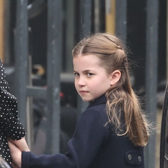 La princesse Charlotte - Arrivées de la famille royale d'Angleterre au Service d'action de grâce en hommage au prince Philip, duc d'Edimbourg, à l'abbaye de Westminster à Londres. Le 29 mars 2022