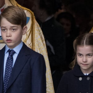 Le prince George de Cambridge, La princesse Charlotte de Cambridge - Service d'action de grâce en hommage au prince Philip, duc d'Edimbourg, à l'abbaye de Westminster à Londres, le 29 mars 2022. Le prince Philip, duc d'Edimbourg, est décédé le 9 avril 2021.