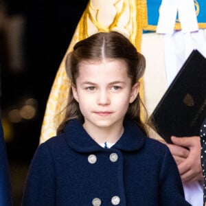 La princesse Charlotte de Cambridge lors du service d'action de grâce en hommage au prince Philip, duc d'Edimbourg, à l'abbaye de Westminster à Londres, Royaume Uni, le 29 mars 2022. Le prince Philip, duc d'Edimbourg, est décédé le 9 avril 2021.