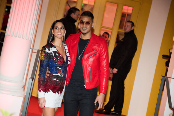 Alphonse Areola (blouson en cuir rouge Anthony Delon réalisé spécialement pour l'évènement) et sa femme Marion à la soirée d'anniversaire "Neymar JR'S: Nuit Rouge" des 27 ans de Neymar Jr. au Pavillon Gabriel à Paris, France, le 4 février 2019.