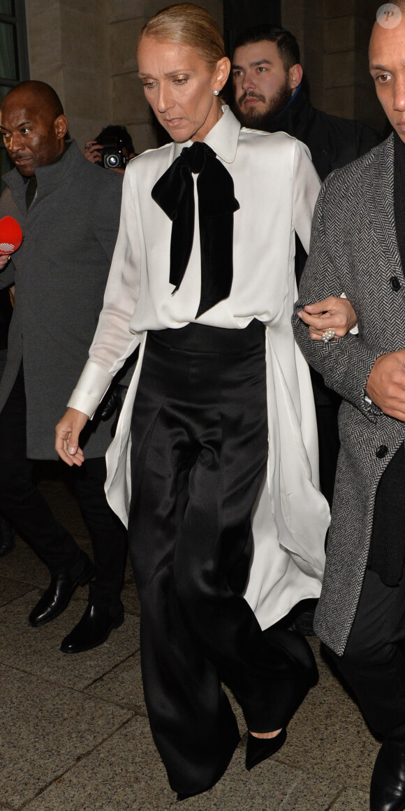 Céline Dion à la sortie du défilé Giorgio Armani Privé à l'hôtel d'Evreux lors de la Fashion Week Haute Couture collection printemps/été 2019 de Paris, France, le 22 janvier 2019. 