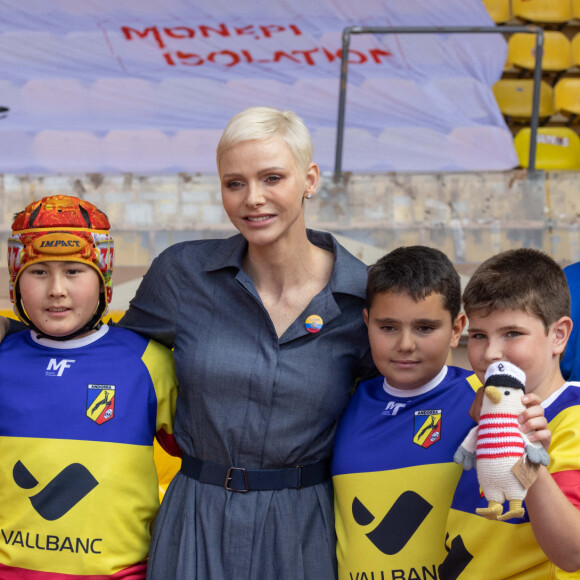 La princesse Charlène de Monaco lors de l' édition 2022 du Tournoi Sainte Dévote de Rugby au Stade Louis II à Monaco le 7 mai 2022 © Olivier Huitel / Pool Monaco / Bestimage