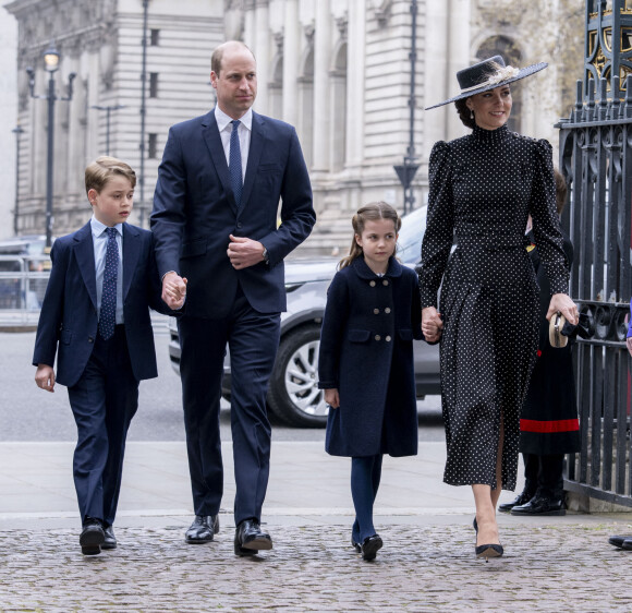 Le prince William, Kate Middleton et leurs enfants George et Charlotte - Service d'action de grâce en hommage au prince Philip, duc d'Edimbourg, à l'abbaye de Westminster à Londres.