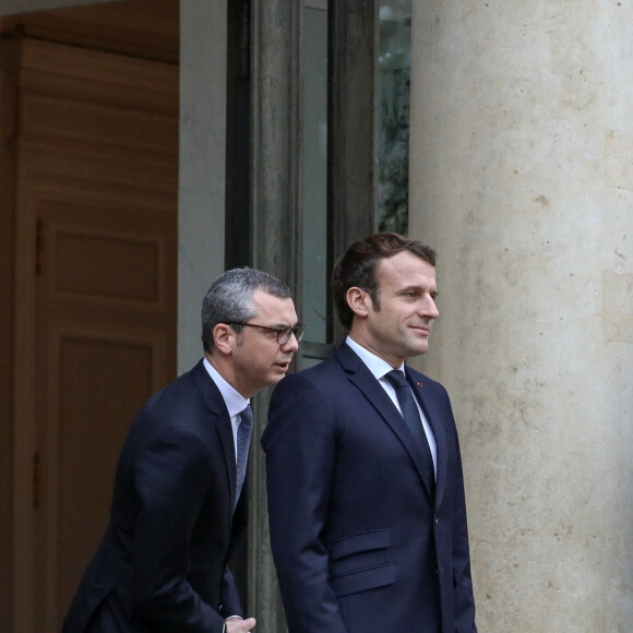Le président de la république, Emmanuel Macron accompagné d'Alexis Kohler (Secrétaire général de la présidence de la République) reçoit Kristalina Georgieva, Directrice générale du Fonds monétaire international, FMI, pour un entretien au palais de l'Elysée, le 19 décembre 2019, Paris, France