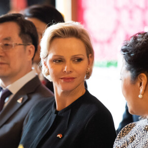 Le prince Albert II de Monaco et la princesse Charlène de Monaco, ainsi que la princesse Caroline de Hanovre et la princesse Stéphanie de Monaco en compagnie du président de la République populaire de Chine, Xi Jinping, et de la Première Dame, Peng Liyuan, et les délégations chinoises et monégasques lors du déjeuner d'Etat qui se tient dans la Salle du Trône du Palais Princier de Monaco. Ce déjeuner de 40 personnes se déroule dans le cadre de la visite d'Etat officielle du président Xi Jinping. Monaco, le 24 mars 2019. © Olivier Huitel/Pool/Bestimage 