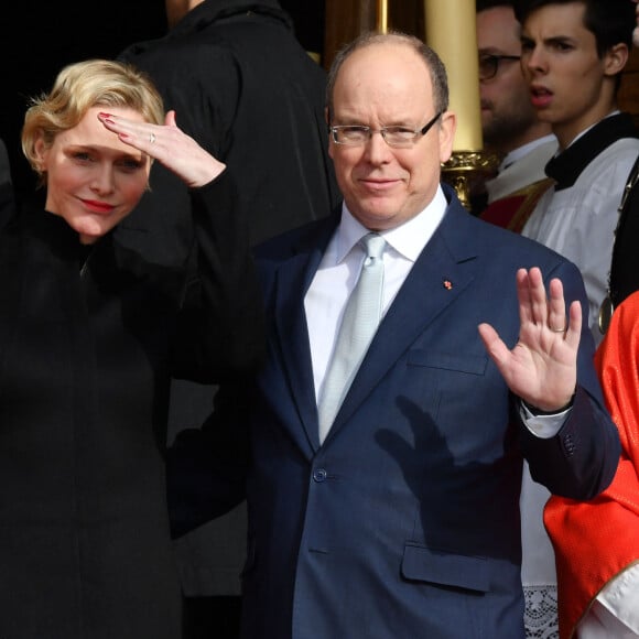 Le prince Albert II de Monaco et sa femme la princesse Charlene lors de la messe - Célébration de la Sainte Dévote, Sainte patronne de Monaco, à Monaco le 26 janvier 2019.© Bruno Bebert/Bestimage 