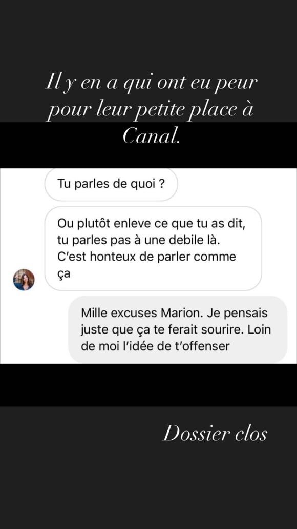 Le screenshot de la conversation entre Marion Aydalot et Dominique Armand.