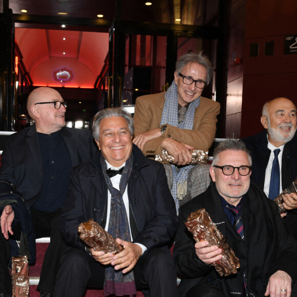 César d'anniversaire pour le Splendide - Marie Anne Chazel, Michel Blanc, Christian Clavier, Thierry Lhermitte, Gérard Jugnot, Josiane Balasko, Bruno Moynot lors de la pressroom (press room) remise des prix lors de la 46ème cérémonie des César à l'Olympia à Paris le 12 mars 2021 © Pascal le Segretain / Pool / Bestimage  Celebs during the pressroom Awards ceremony - The Cesar Film Awards 2021 Ceremony held at Olympial In Paris on March 12th, 2021 in Paris, France. 
