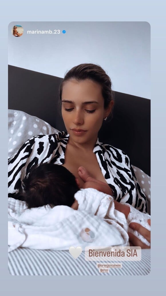 La fiancée d'Enzo Zidane, Karen Gonçalves allaite leur fille, Sia.