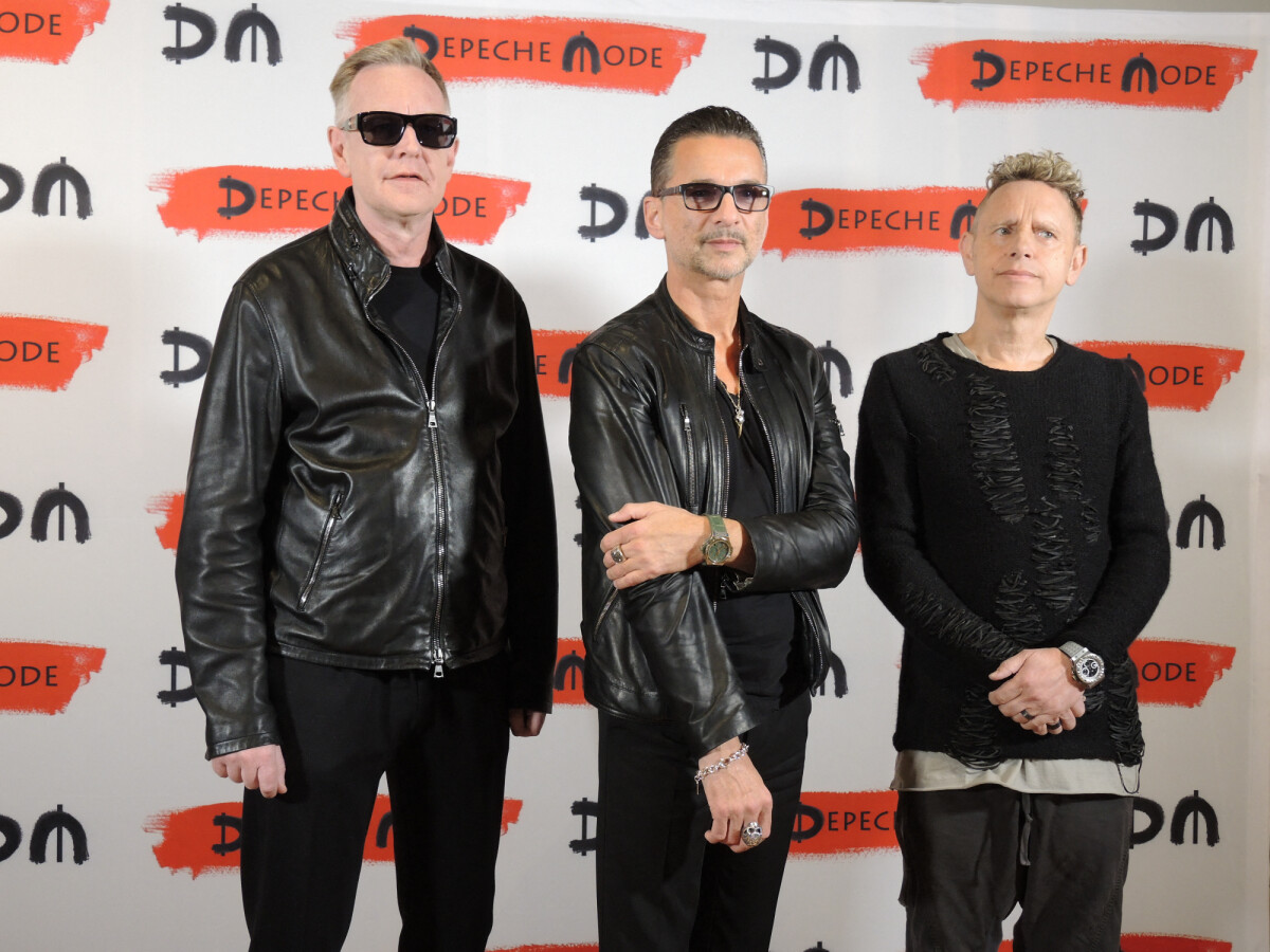 Photo : Andrew Fletcher, Dave Gahan et Martin Gore (Depeche Mode) -  Conférence de presse à Milan, le 11 octobre 2016. @ Lena Klimkeit/dpa  /ABACAPRESS.COM - Purepeople