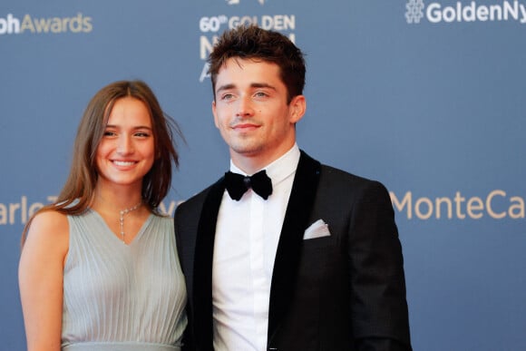 Charles Leclerc et sa compagne Charlotte Siné - Photocall de la cérémonie des Nymphes d'Or du 60ème festival de télévision de Monte Carlo au Grimaldi Forum à Monaco. Le 22 juin 2021. Cette année, beaucoup de lauréats seront présents en hologramme à cause des restrictions sanitaires © Claudia Albuquerque / Bestimage