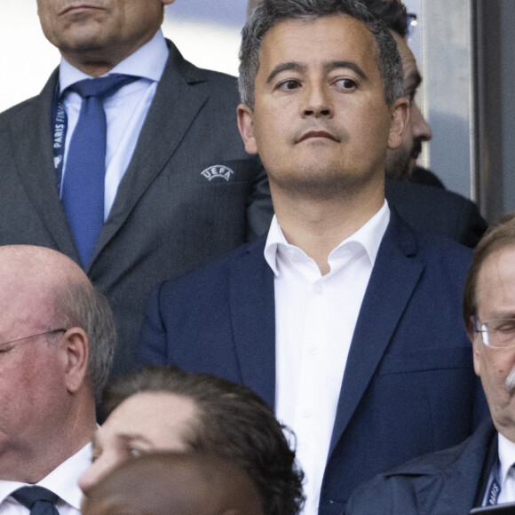 Gérald Darmanin, ministre de l'Intérieur - Les célébrités assistent à la victoire du Real Madrid face à Liverpool (1-0) en finale de la Ligue des Champions au stade de France, le 28 mai 2022. © Cyril Moreau / Bestimage