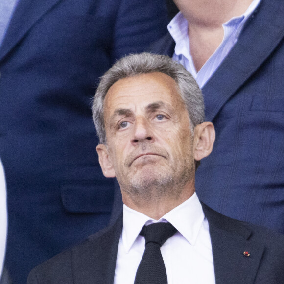 Nicolas Sarkozy - Les célébrités assistent à la victoire du Real Madrid face à Liverpool (1-0) en finale de la Ligue des Champions au stade de France, le 28 mai 2022. © Cyril Moreau / Bestimage