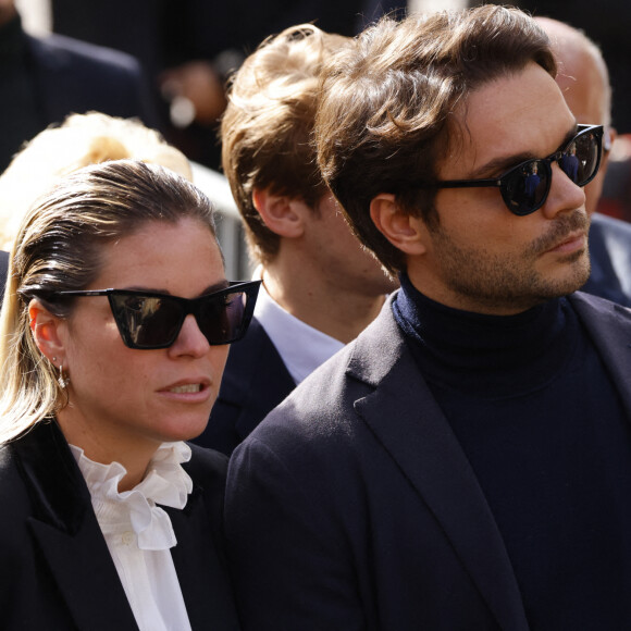 Sophie Tapie (Fille du défunt) et son mari Jean-Mathieu Marinetti - Sorties de la messe funéraire en hommage à Bernard Tapie en l'église Saint-Germain-des-Prés à Paris © Jacovides-Moreau / Bestimage