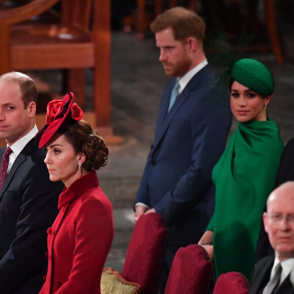 Le prince William, duc de Cambridge, et Catherine (Kate) Middleton, duchesse de Cambridge, Le prince Harry, duc de Sussex, Meghan Markle, duchesse de Sussex - La famille royale d'Angleterre lors de la cérémonie du Commonwealth en l'abbaye de Westminster à Londres le 9 mars 2020. 
