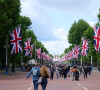 Illustration des rues de Londres aux couleurs du jubilé de platine de la reine Elisabeth II d'Angleterre. Le 1er juin 2022 