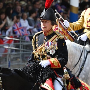 La princesse Anne d'Angleterre - Les membres de la famille royale lors de la parade militaire "Trooping the Colour" dans le cadre de la célébration du jubilé de platine (70 ans de règne) de la reine Elizabeth II à Londres, le 2 juin 2022. 