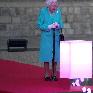 La reine Elisabeth II d'Angleterre au château de Windsor pour le lancement des illuminations de plus de 3500 lumières à travers le pays pour honorer son règne de 70 ans, son jubilé de platine. Le 2 juin 2022 