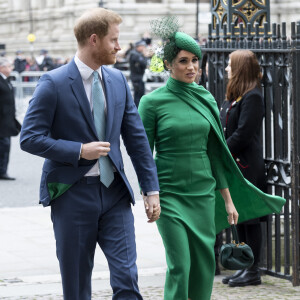 Le prince Harry, duc de Sussex, et Meghan Markle, duchesse de Sussex - La famille royale d'Angleterre lors de la cérémonie du Commonwealth en l'abbaye de Westminster à Londres, le 9 mars 2020. 