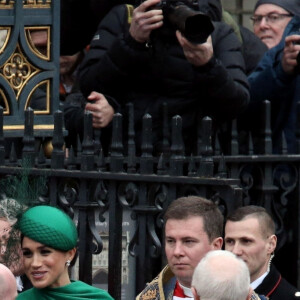 Le prince Harry, duc de Sussex, et Meghan Markle, duchesse de Sussex - La famille royale d'Angleterre à la sortie de la cérémonie du Commonwealth en l'abbaye de Westminster à Londres, le 9 mars 2020. 