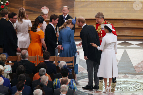 La princesse Beatrice d'York, son mari Edoardo Mapelli Mozzi, le prince Harry, Meghan Markle - Les membres de la famille royale et les invités lors de la messe célébrée à la cathédrale Saint-Paul de Londres, dans le cadre du jubilé de platine (70 ans de règne) de la reine Elisabeth II d'Angleterre. Londres, le 3 juin 2022. 